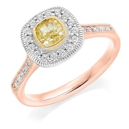 18K Gold Yellow Cushion Diamond & Halo Engagement Ring 0.80 CTW - Pobjoy Diamonds