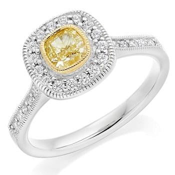 18K Gold Yellow Cushion Diamond & Halo Engagement Ring 0.80 CTW - Pobjoy Diamonds