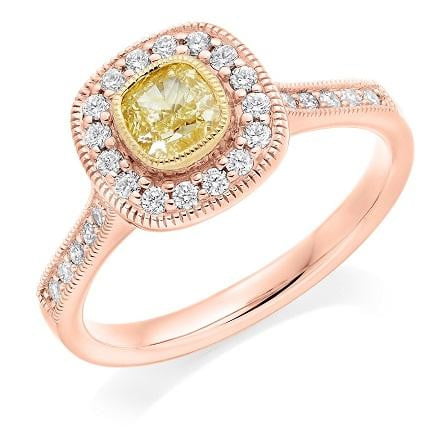 18K Gold Yellow Cushion Diamond & Halo Engagement Ring 0.80 CTW - Pobjoy Diamonds