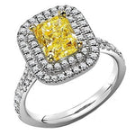 18K Gold Fancy Yellow Radiant Cut Diamond & Halo Engagement Ring 1.75 CTW - F/VS2 - Pobjoy Diamonds