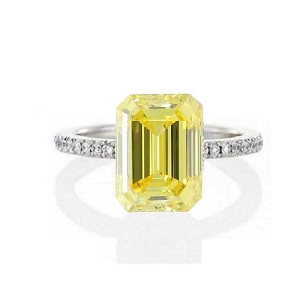 18K Gold Fancy Vivid Yellow Emerald Cut Lab Diamond 1.28 Carat Ring - Pobjoy Diamonds