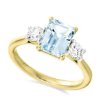 18K Yellow Gold 2.00 Carat Aquamarine & Diamond Trilogy Ring - F/VS - Pobjoy Diamonds