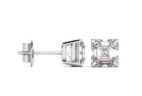 18K Gold Asscher Cut Diamond Stud Earrings