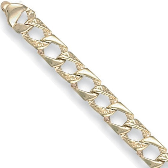 9K Yellow Gold Plain & Bark Casted Childs Curb Bracelet - Pobjoy Diamonds