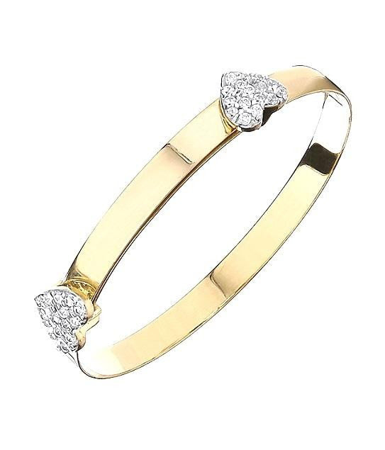 9K Yellow Gold Expandable Baby Bangle With Hearts - Pobjoy Diamonds