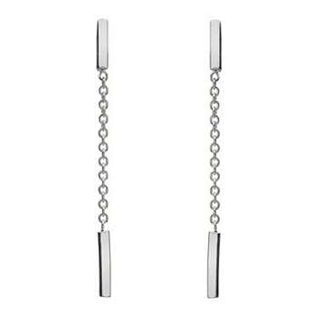 9K White Gold Chain & Bar Drop Earrings - Pobjoy Diamonds