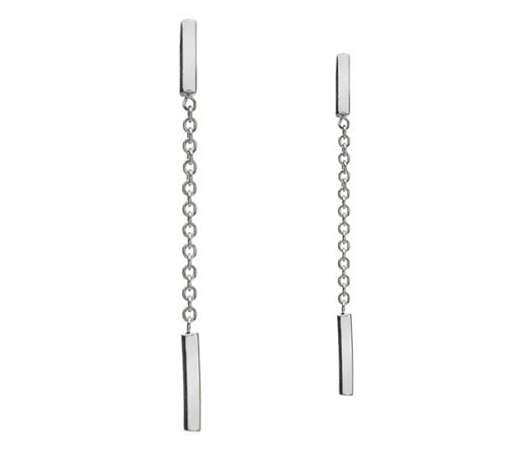 9K White Gold Chain & Bar Drop Earrings - Pobjoy Diamonds