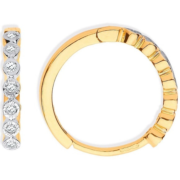 9K Yellow Gold Small Diamond Hoop Earrings 0.10 CTW - Pobjoy Diamonds