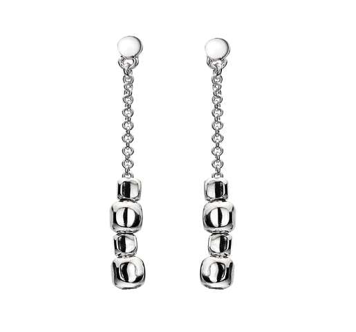 Sterling Silver Cube & Chain Ladies Drop Earrings - Pobjoy Diamonds