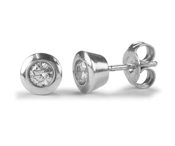 18K White Or Yellow Gold Bezel Set Diamond Stud Earrings - 0.30 Or 0.50 Carats - Pobjoy Diamonds