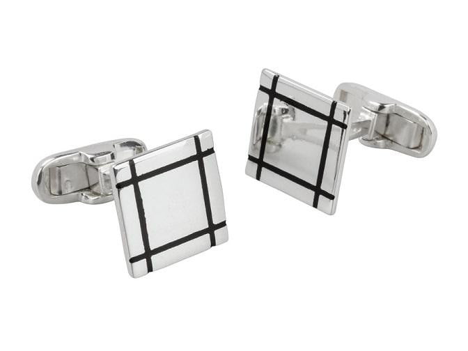 Sterling Silver & Black Square Cufflinks - Pobjoy Diamonds