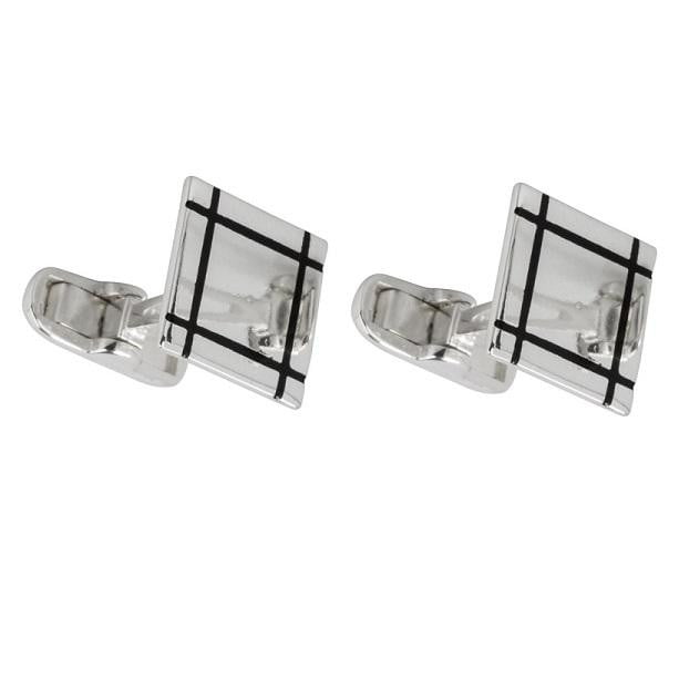 Sterling Silver & Black Square Cufflinks - Pobjoy Diamonds