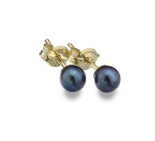 9K Yellow Gold & Black Pearl Stud Earrings - Pobjoy Diamonds