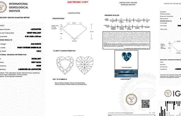 Fancy Intense Greenish Blue Heart Cut Lab Grown Diamond 2.00 Carat - Pobjoy Diamonds