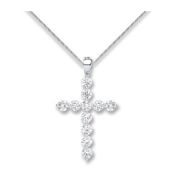 Gender Free 18K White Gold & Diamond Cross Pendant 0.70 Carats