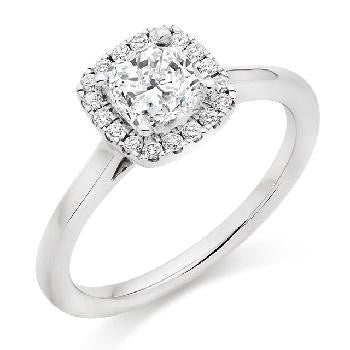 18K White Gold 1.15 CTW Cushion Cut Diamond Halo Ring - G/Si1 - Pobjoy Diamonds