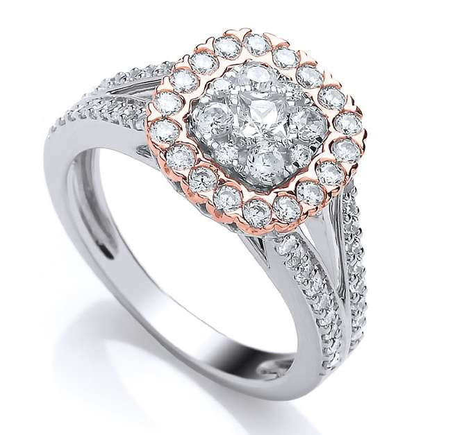 Platinum Split Shoulder Two Tone Diamond Ring - Pobjoy Diamonds