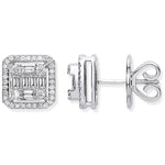 18K White Gold Round & Baguette Diamond Stud Earrings - Pobjoy Diamonds