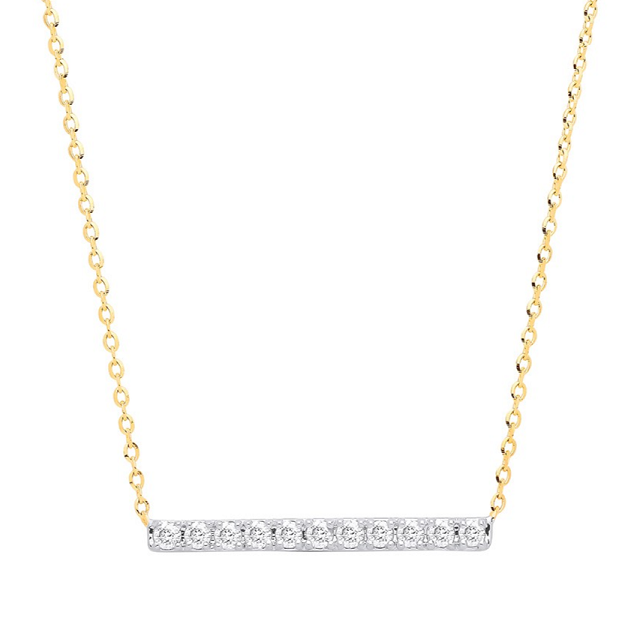 9K Gold Diamond Bar Pendant Necklace