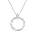 9K White Gold Twin Diamond Row Circle Pendant & Chain