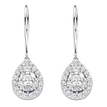 18K White Gold & 1.70 Carat Diamond Pear Drop Earrings G/Si