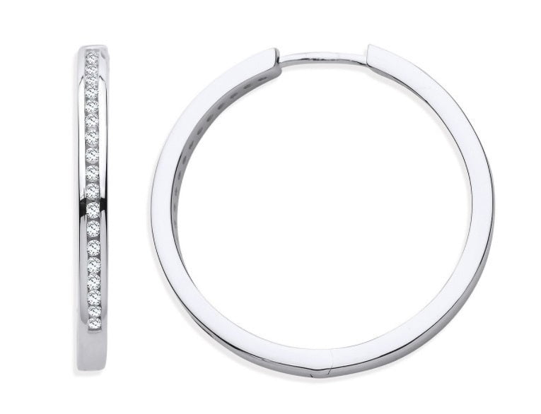 9K White Gold & 0.27 CTW Channel Set Diamond Hoop Earrings - Pobjoy Diamonds