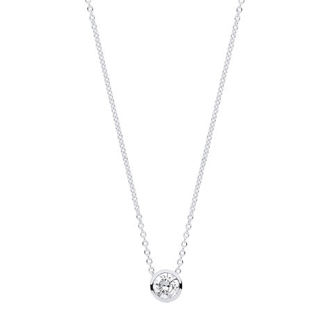 18K White Gold Rubover Set Diamond Pendant & Neck Chain 0.25 Carat G/Si - Pobjoy Diamonds