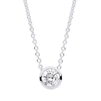 18K White Gold Rubover Set Diamond Pendant & Neck Chain 0.25 Carat G/Si - Pobjoy Diamonds