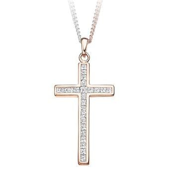 9K Rose Gold 0.40 CTW Diamond Cross Pendant - Pobjoy Diamonds