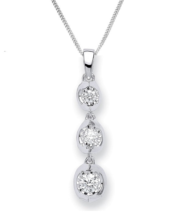 9K White Gold 0.23 CTW Diamond Trilogy Pendant Necklace - Pobjoy Diamonds