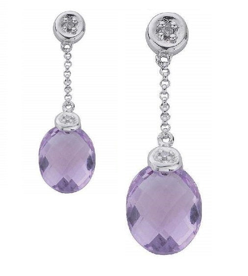 9K White Gold Diamond & Amethyst Drop Earrings - Pobjoy Diamonds