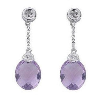 9K White Gold Diamond & Amethyst Drop Earrings - Pobjoy Diamonds