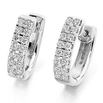 18K Gold Round Brilliant Cut Twin Row Diamond Earrings 0.66 CTW - G-H/Si - Pobjoy Diamonds