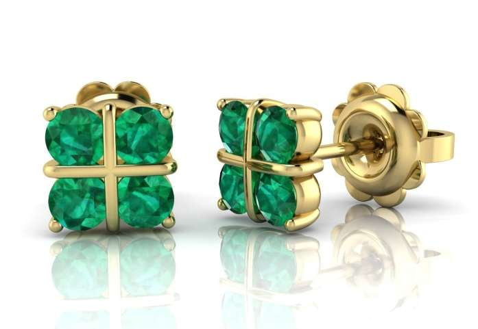 9K Gold & Green Emerald Ladies Stud Earrings - Pobjoy Diamonds