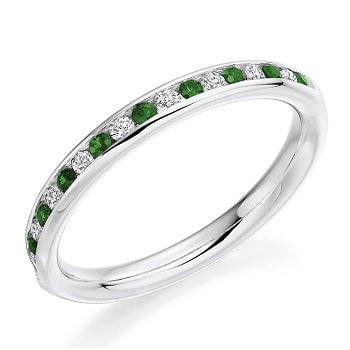 18K Gold Emerald & Diamond Half Eternity Ring 0.52 CTW - Pobjoy Diamonds