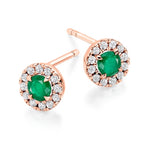 Emerald & Round Brilliant Cut Diamond Ladies Stud Earrings - Pobjoy Diamonds