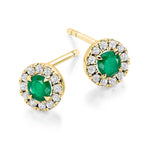 Emerald & Round Brilliant Cut Diamond Ladies Stud Earrings - Pobjoy Diamonds