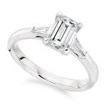 18K White Gold Emerald Cut Solitaire Ring With Side Baguettes 1.18 CTW- G/VS2 - Pobjoy Diamonds