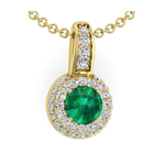 9K Gold Round Cut Emerald & Diamond Pendant Necklace G-H/Si1 - Pobjoy Diamonds