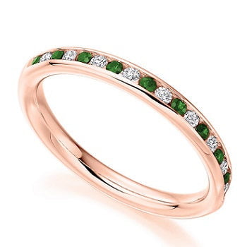 18K Gold Emerald & Diamond Half Eternity Ring 0.52 CTW - Pobjoy Diamonds