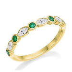 18K Gold Emerald & Diamond Vintage Style Half Eternity Ring 0.62 CTW - Pobjoy Diamonds