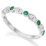 18K Gold Emerald & Diamond Vintage Style Half Eternity Ring 0.62 CTW - Pobjoy Diamonds