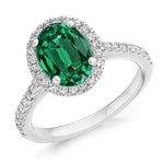 18K White Gold Oval Cut Emerald & Diamond Halo Ring 2.14 Carats