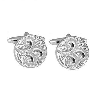 Sterling Silver Pattern Engraved Round Cufflinks - Pobjoy Diamonds