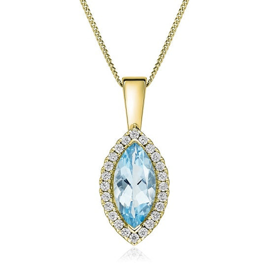 9K Yellow Gold Aquamarine & Diamond Pendant - Pobjoy Diamonds