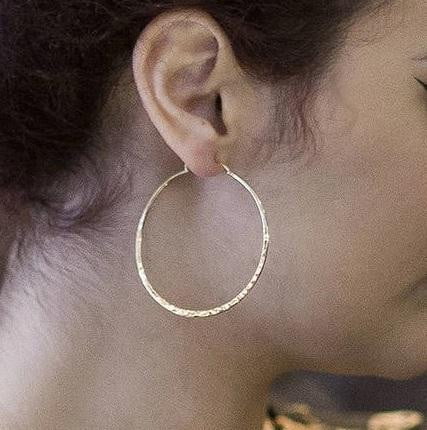 Handmade Gold Plate On Sterling Silver Hammered Hoop Earrings