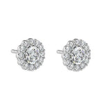 18K White Gold Diamond Halo Earrings 0.60 Carats