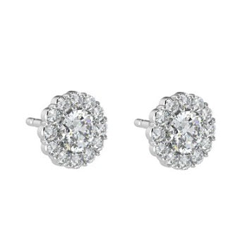 18K White Gold Diamond Halo Earrings 0.60 Carats