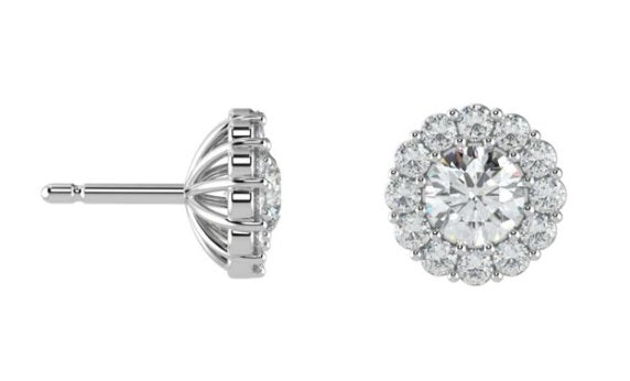 18K White Gold Diamond Halo Earrings 0.60 Carats