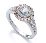 950 Platinum & Rose Gold Round Cut Halo Diamond Ring - Pobjoy Diamonds